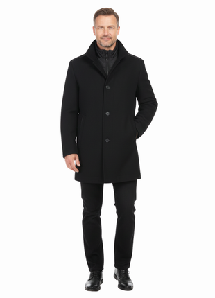 Raphael Solid Black Wool Blend Short Coat