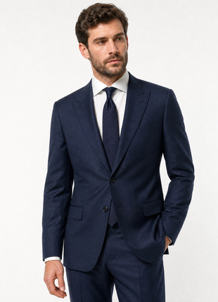 Mazara Mens Solid Navy Classic Fit Peak Lapel Wool Cashmere Blend 2-Button Suit