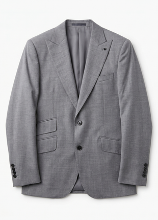 Arhur Black Marzotto Gabardine Solid Grey Slim Fit Peak Lapel 2-Button Wool Suit - The Suit Depot