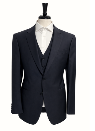 Armani Collezioni Pinstripe Black Modern Fit Wool 3-Piece Suit 50R - The Suit Depot