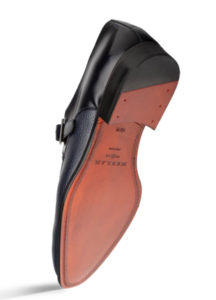 Mezlan Pego Navy Blue Deerskin & Calf Monk Strap Dress Shoes