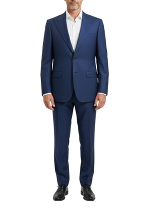 Centrion Mens Tonal Windowpane Navy Peak Lapels Classic Fit 2 Button Wool Suit