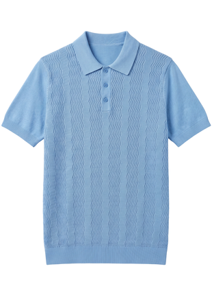 Lavane N.Y. Mens Light Blue Textured Knit Short Sleeve Polo Sweater Shirt