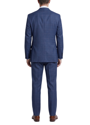 Sartoria Mazara Blue Plaid Windowpane Slim Fit Notch Lapel Wool 2-Button Suit