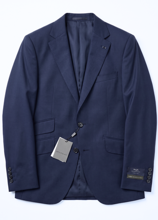 Arthur Black Solid Dark Blue Slim Fit Marzotto Gabardine Wool 2-Button Suit - The Suit Depot