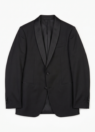 Corneliani Mens Solid Black Fully-Canvassed Shawl Lapel Slim Fit 3-Piece Wool Tuxedo - 38R