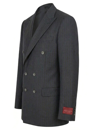 Mazara Mens Dark Gray with Navy Pinstripe Classic Fit Double Breasted Wool Suit
