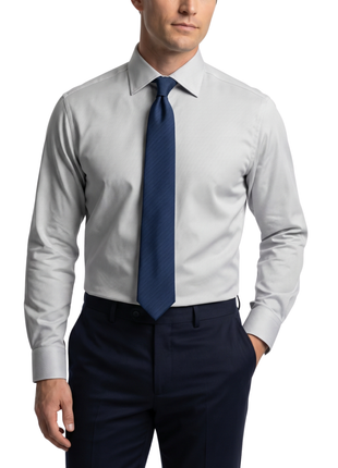 Proper Shirtings Diagonal Stripe Light Gray Contemporary Fit Spread Collar Cotton Dress Shirt