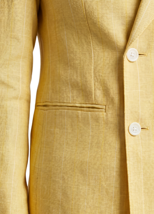 Canuti Yellow Modern Fit Peak Lapel Linen-Cotton Double Breasted Sport Coat