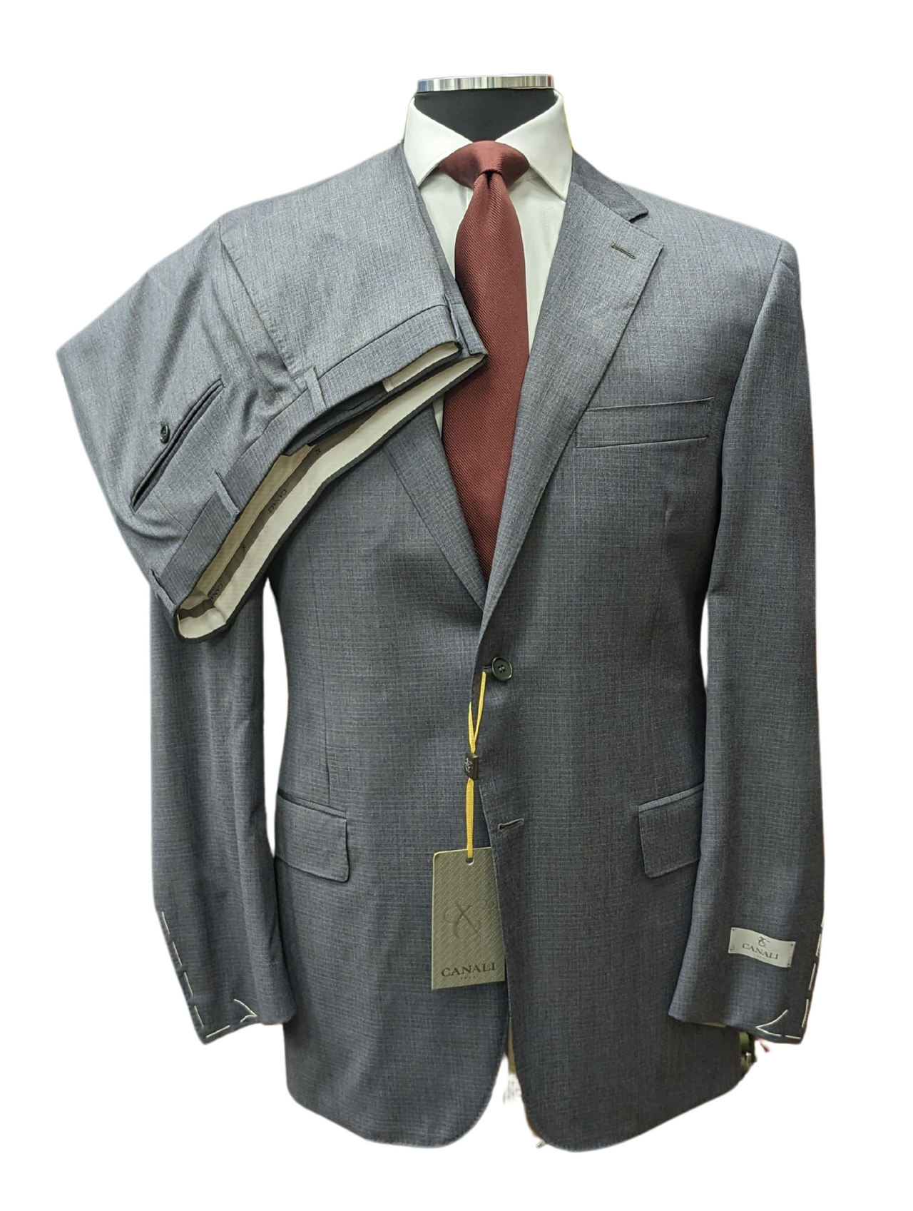 Canali 1934 Traje gris a cuadros 44L Drop 7 100% lana con 2 botones y 2 piezas para hombre