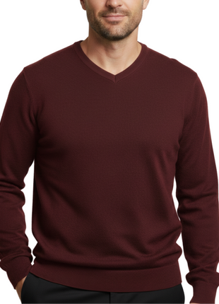 Proper Sport Mens Burgundy Regular Fit V-Neck Cotton Silk Knit Sweater
