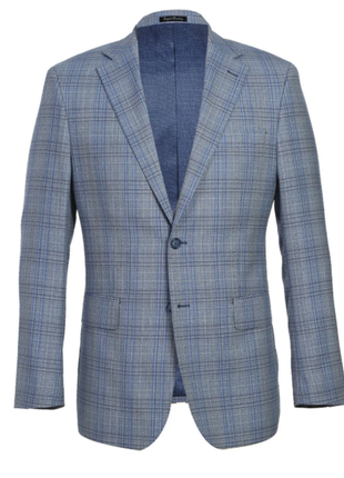English Laundry Light Gray with Blue Check Slim Fit Notch Lapel Wool Blend 2 Button Suit
