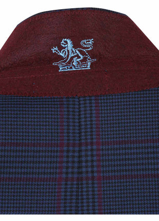 English Laundry Blue & Burgundy Houndstooth Plaid Slim Fit Notch Lapel Two button Stretch Suit