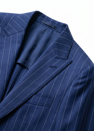 Atica Navy Pinstripe Classic Fit Peak Lapel Half-Canvassed 2 Button Wool Suit