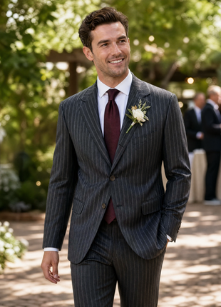 Sartoria Partenopea Mens Charcoal Chalk Stripe Notch Lapel Classic Fit 3-button Wool Suit - 44R