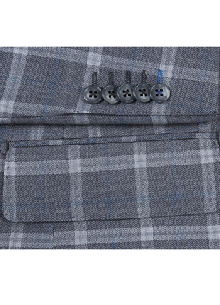 English Laundry Gray Windowpane Slim Fit Notch Lapel Wool Blend Stretch 2 Button Suit