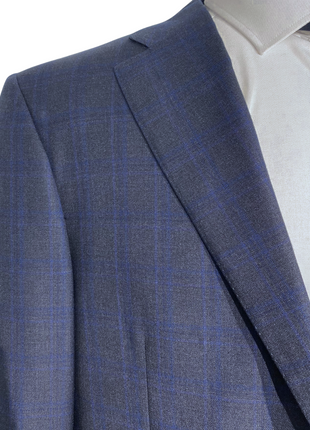 Canali Navy Blue Plaid Notch Lapel Classic Fit 100% Wool 2 Button Suit 48L