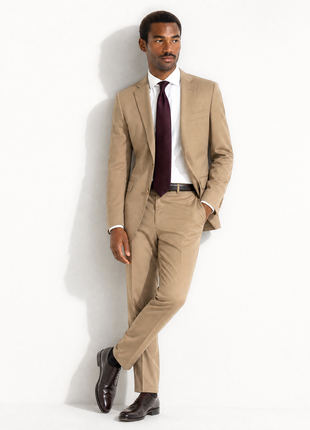 Ralph Lauren Black Label Solid Tan Notch Lapel Slim Fit 2-Button Wool Suit - 38R