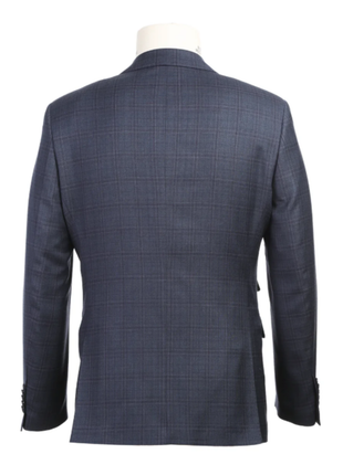 English Laundry Gray Tonal Plaid Slim Fit Peak Lapel Wool Blend 2 Button Suit