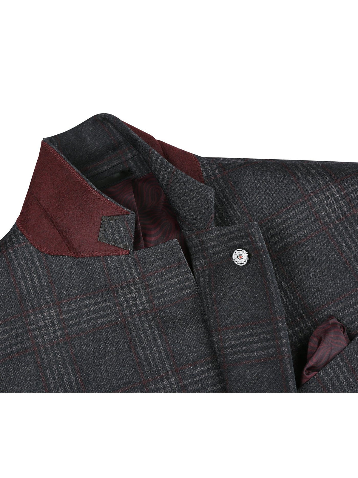 Men&#39;s Blazer Slim Fit Half Canvas Dark Grey Windowpane Sport Coat