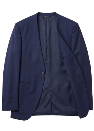Corneliani Mens Navy Blue and Silver Mixed Pattern Fully-Canvassed No-Lapel Slim Fit 3-Piece Wool Suit - 38L