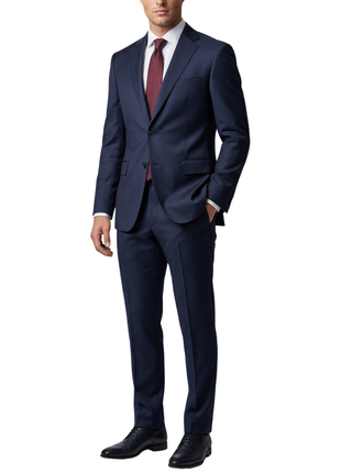Joseph Bach Mens Dark Blue Textured Weave Half-Canvassed Classic Fit Notch Lapels 2 Button Wool Suit