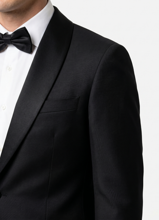 Mazara Mens Solid Black Shawl Lapel Classic Fit Wool One-Button Formal Tuxedo Suit.