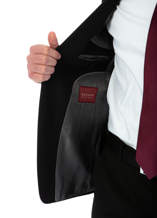 Sartoria Mazara Mens Slim Fit Black 100% Wool 2 Piece Suit