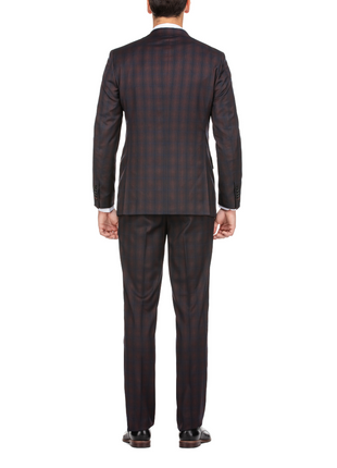 English Laundry Dark Navy With Burgundy Check Slim Fit 2 Button Stretch Suit