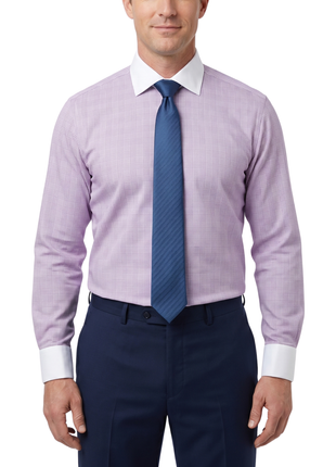 Steven Land Lavender Glen Plaid Spread Collar French Cuffs Wrinkle & Shrink Free Cotton Dress Shirt