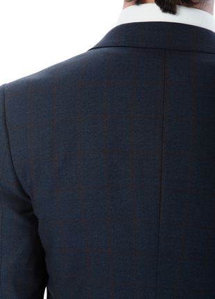 Sartoria Mazara Mens Classic Fit Navy & Brown Check 100% Wool 2 Piece Suit