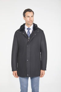Thumbnail for Pierre Carlos Mens Solid Black Wool Cashmere Blend 3/4 Length Overcoat