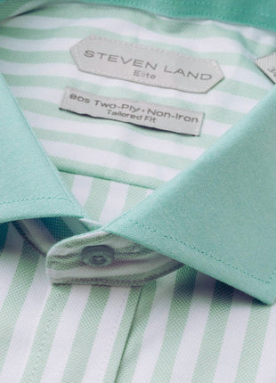 Steven Land Elite Men's Mint Green Stripe French Cuff Cotton Dress Shirt