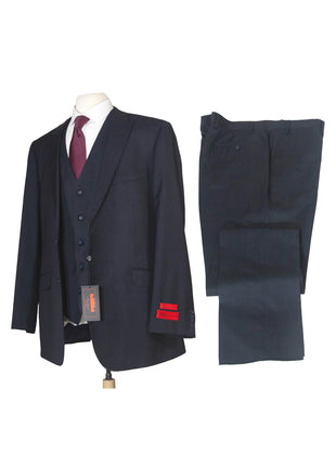 Bresciani Mens 46L Drop 6 Navy Pindot Super 150s Wool Classic Fit 3 Piece Suit