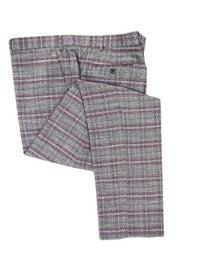 Thumbnail for Giorgio Fiorelli Mens Classic Fit Gray & Purple Plaid Flat Front Dress Pants