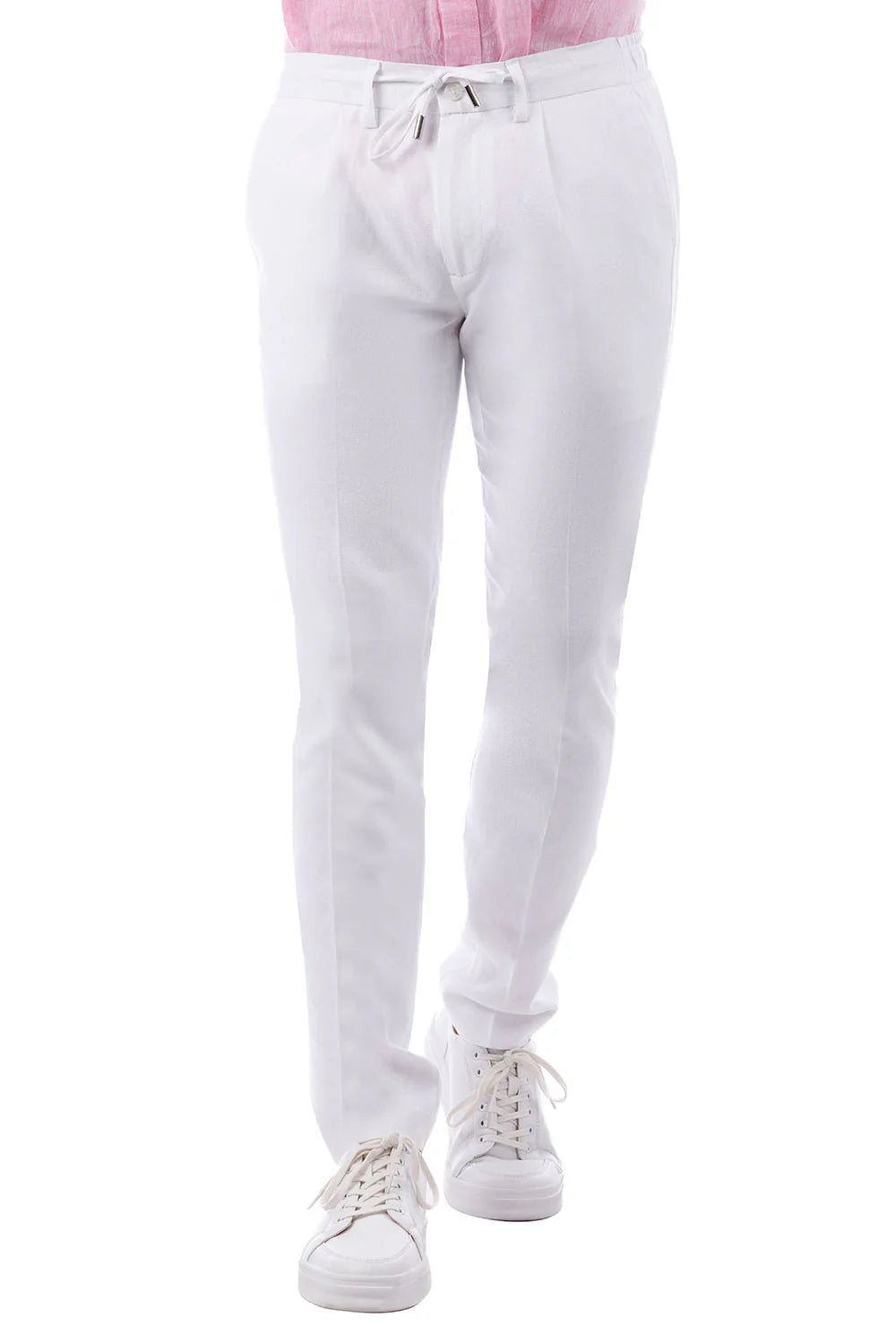 Barabas Mens Slim Fit Solid White Linen Cotton Blend Flat Front Dress Pants