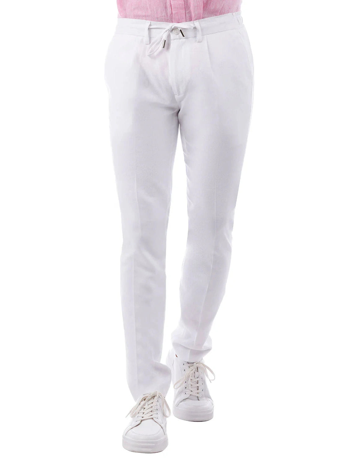 Barabas Pantalones de Vestir con Parte Delantera Plana de Mezcla de Lino y algodón de Color Blanco sólido para Hombre