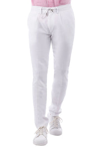 Thumbnail for Barabas Mens Slim Fit Solid White Linen Cotton Blend Flat Front Dress Pants