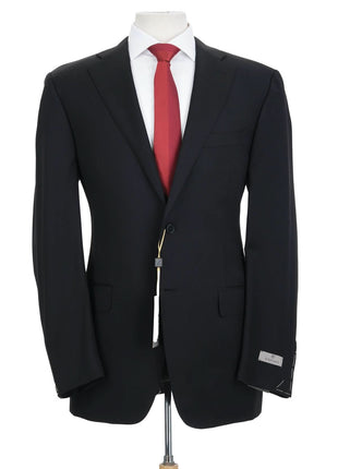 Canali Solid Black 100% Wool 2 Button Suit 46L