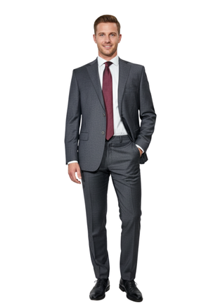 Sample Production Charcoal Sharkskin Notch Lapel Classic Fit 2-Button Wool Suit - 42L