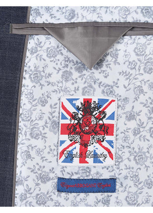 English Laundry Mens Navy Windowpane Slim Fit Notch Lapel 2 Button Stretch Suit