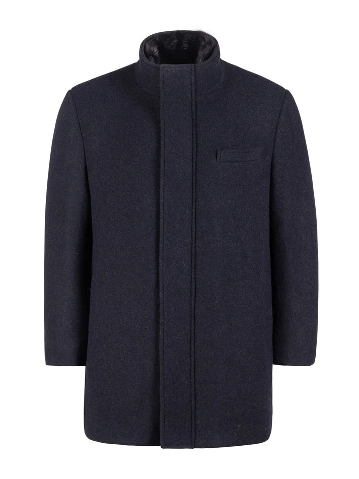 T.O. Mens Solid Navy Blue 3/4 Length Wool Blend Down Overcoat