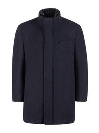 Thumbnail for T.O. Mens Solid Navy Blue 3/4 Length Wool Blend Down Overcoat