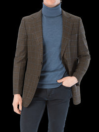 Thumbnail for Sartoria Mazara Mens Slim Fit Brown With Blue Check Two Button Stretch Blazer Sportcoat