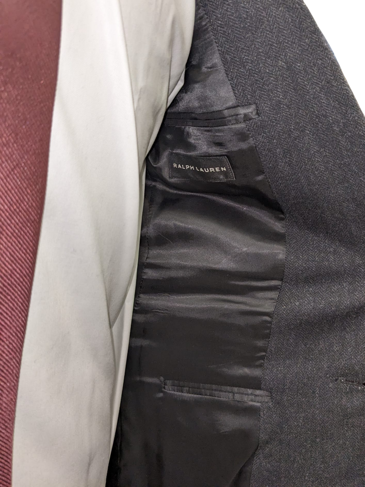 Ralph Lauren Mens Black Herringbone 38L 100% Wool 2 Piece Suit