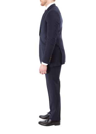 Sartoria Mazara Mens Slim Fit Navy Blue Mini Check 100% Wool 2 Piece Suit