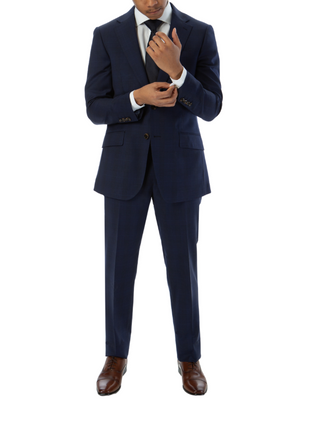 Sartoria Mazara Mens Classic Fit Blue Plaid 100% Wool 2 Piece Suit