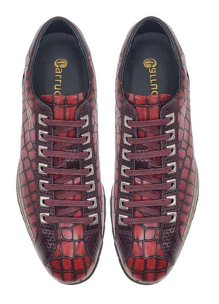Carrucci Mens Burgundy Crocodile-Embossed Leather Sneakers