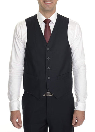 Mens Solid Navy Blue Five Button Wool Vest
