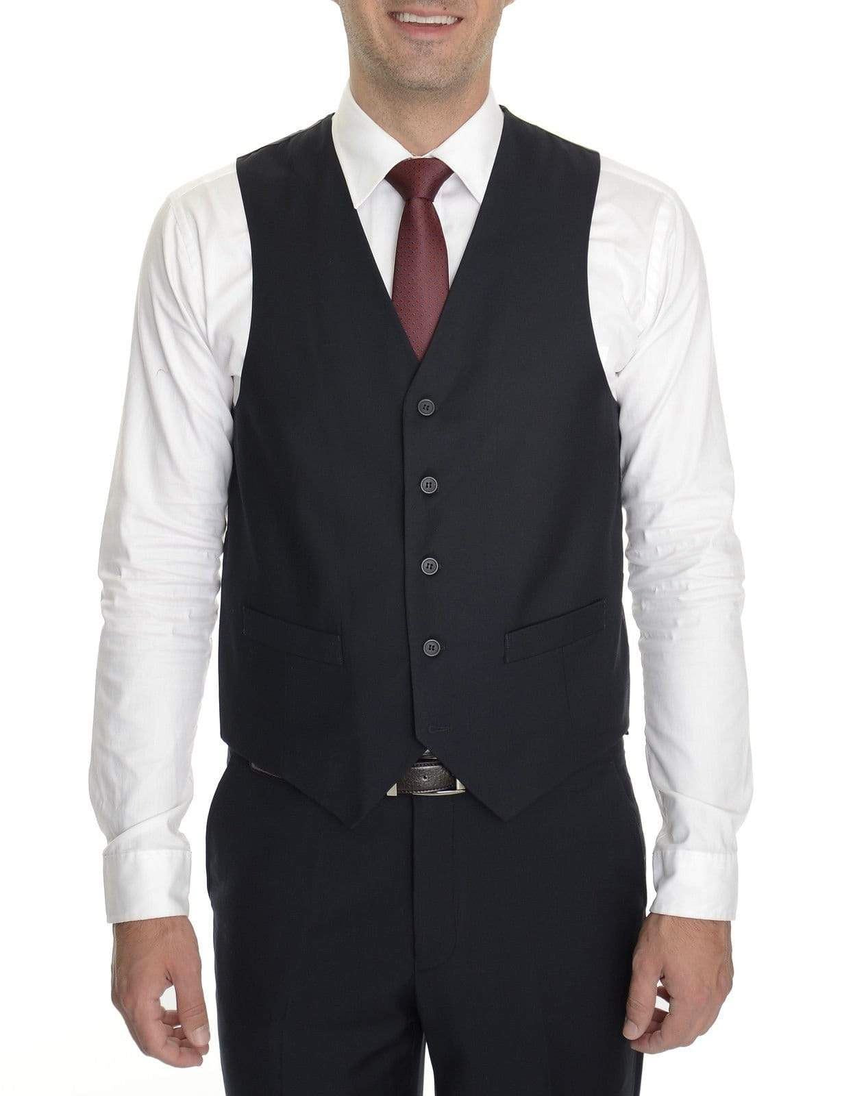 Mens Solid Navy Blue Five Button Wool Vest